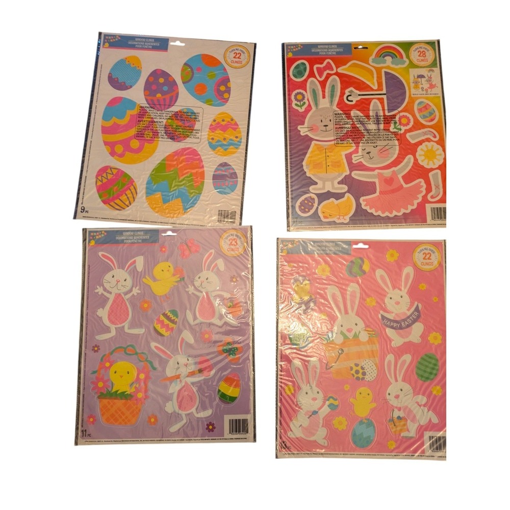8 Pack Easter‎ Window Clings Bunnies Eggs Chicks Spring Holiday Decor Set